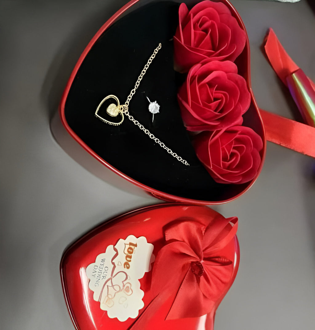 Floweraura Jewelry & Artificial Flower in Heart Red Box Gift