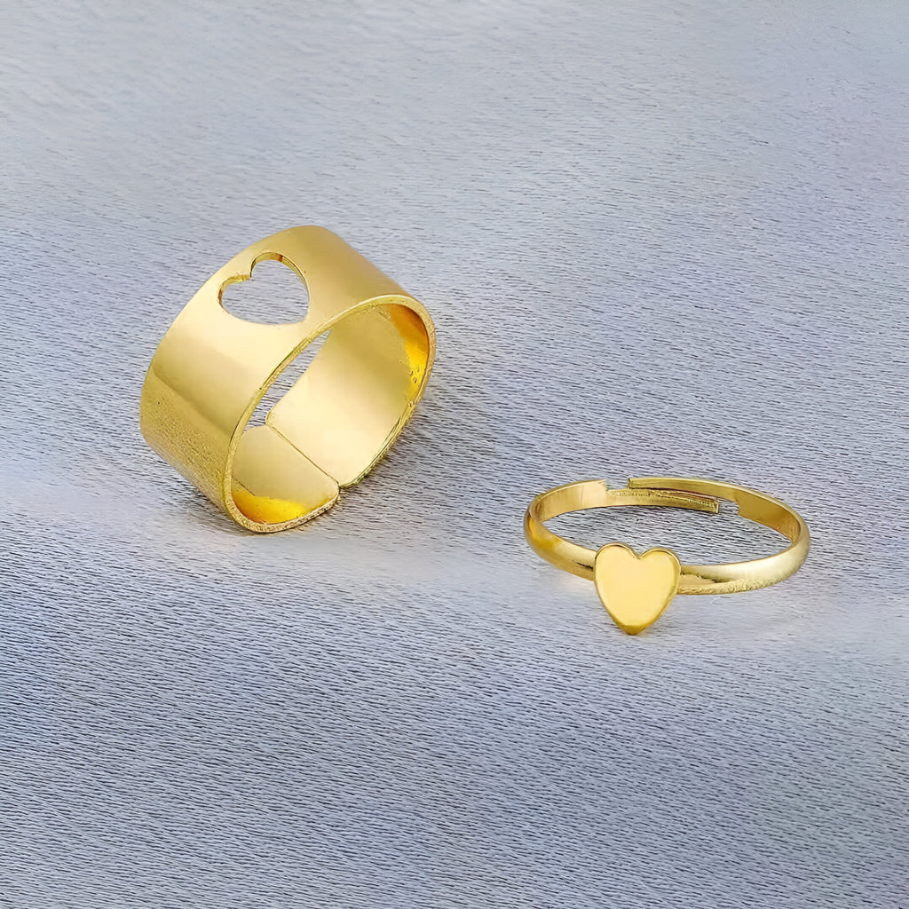 Golden Heart Wrap Couple Rings