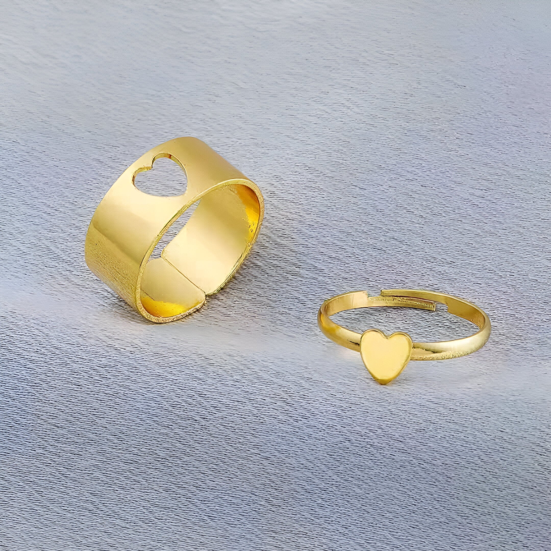 Golden Heart Wrap Couple Rings