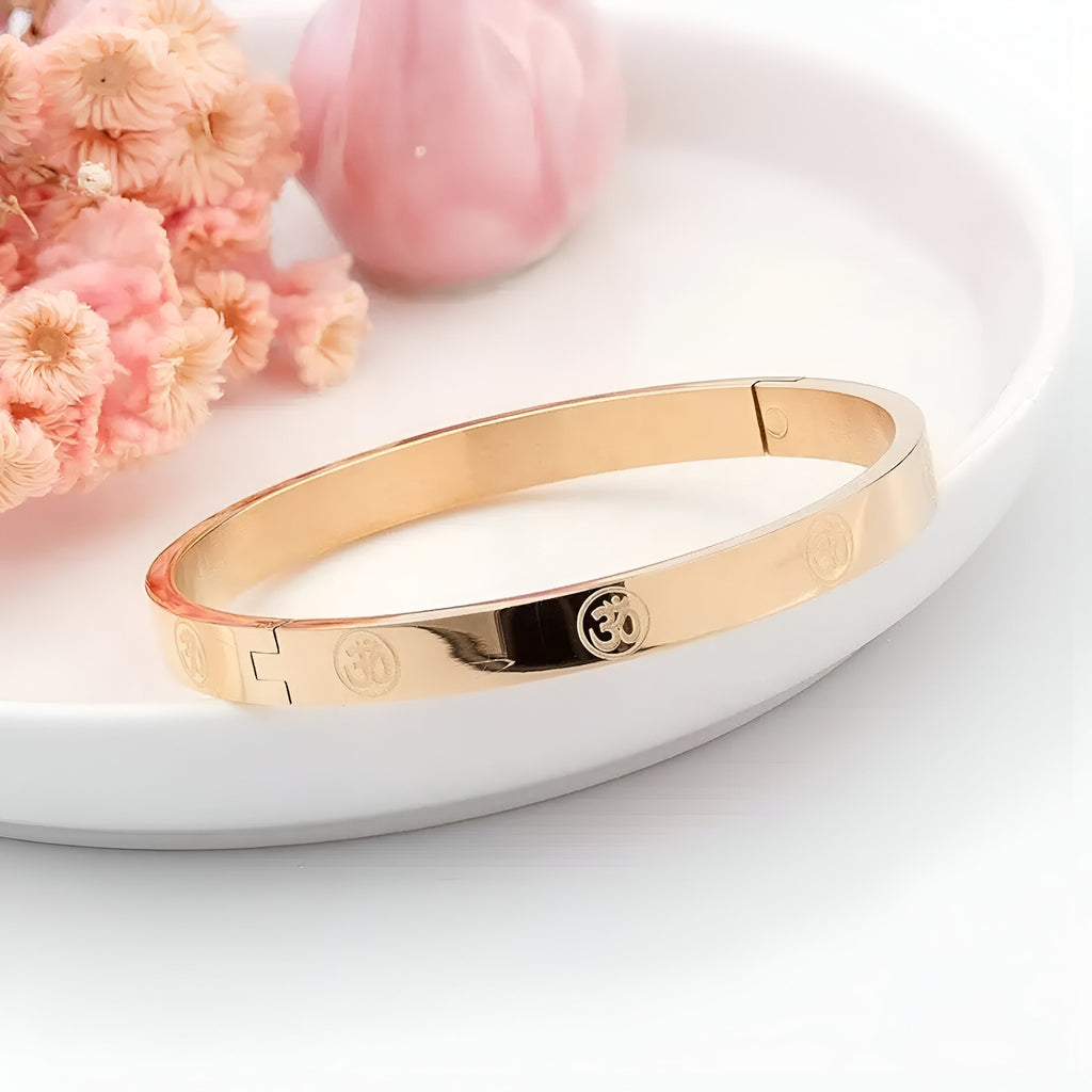 Carved Om  Gold Plated Bracelet
