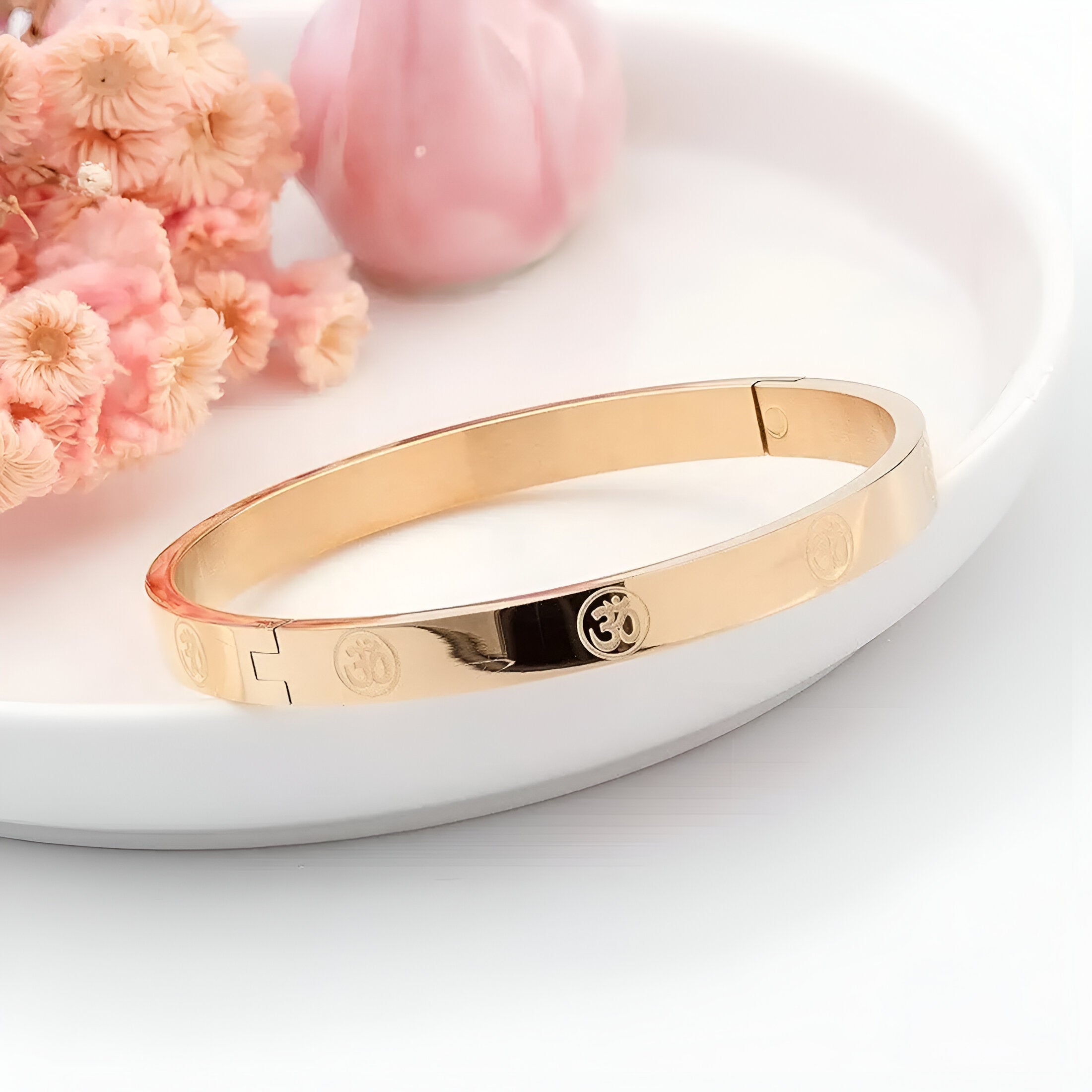 Carved Om  Gold Plated Bracelet