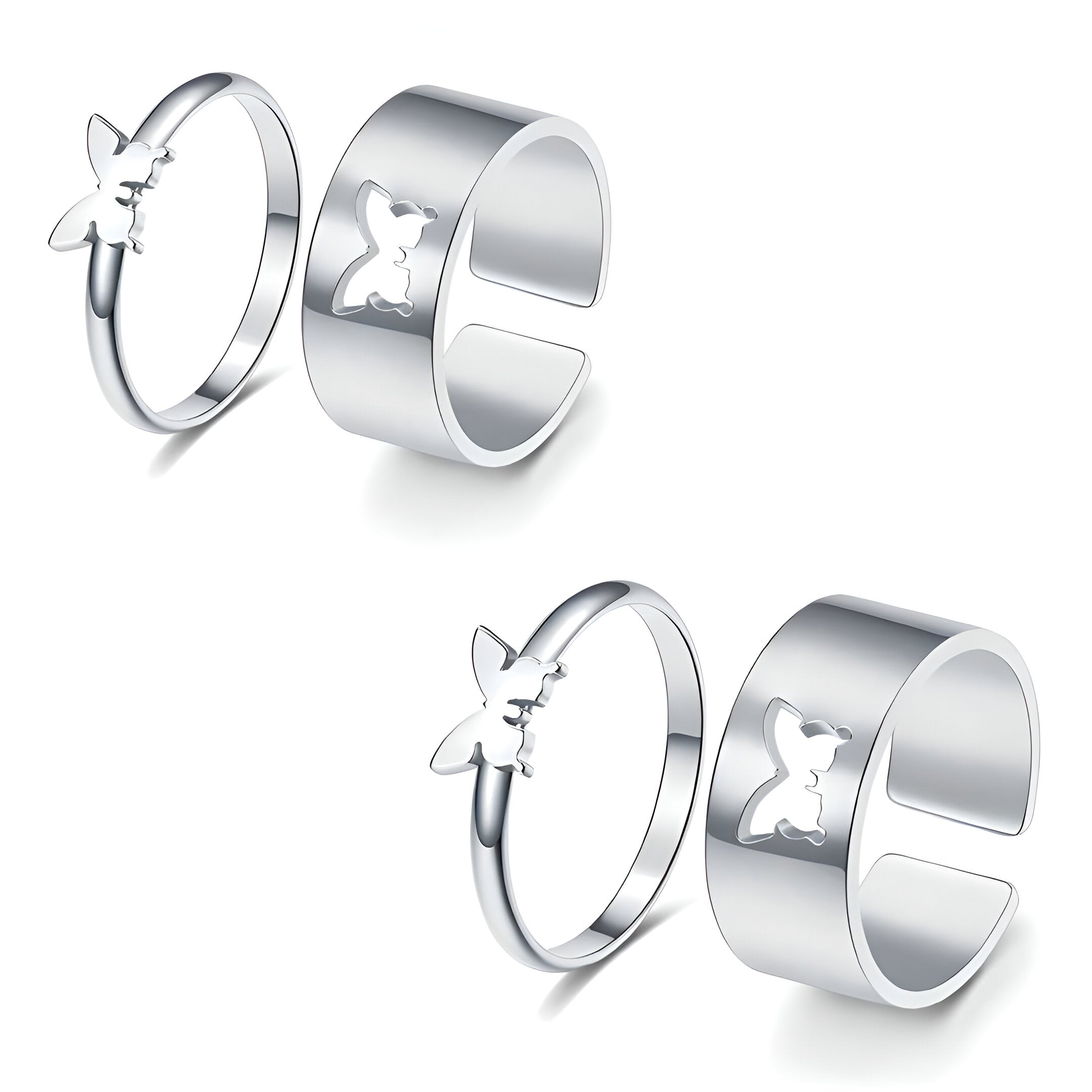Combo of 2 Silver Plated Butterfly Couple Rings