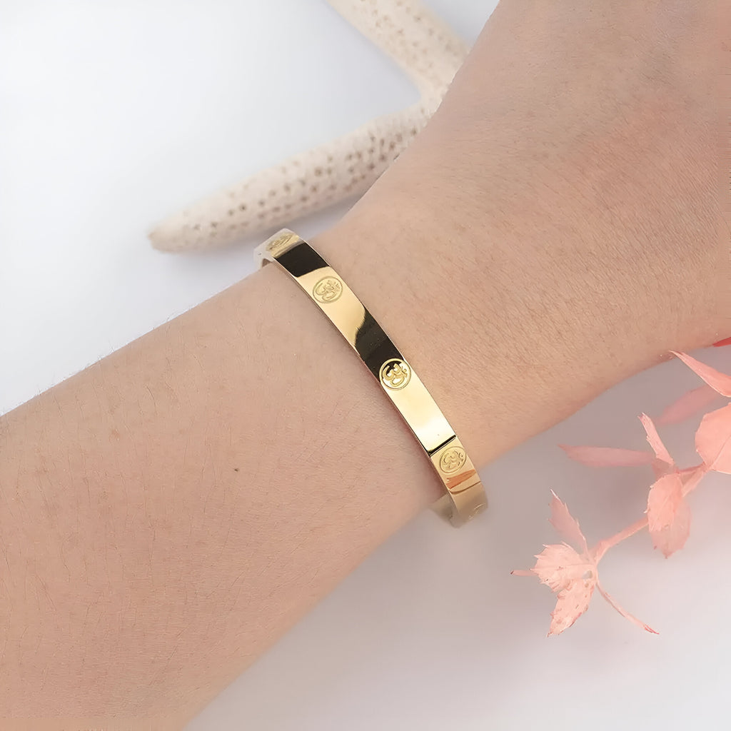 Carved Om  Gold Plated Bracelet