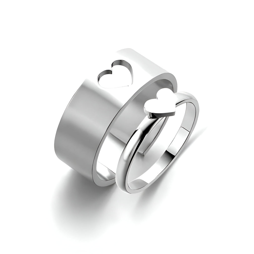 Heart Matching Silver Plated Couple Ring