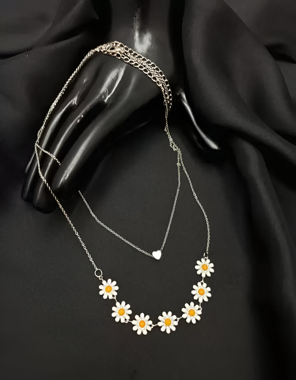 Lova Golden Daisy Heart Two-Layered Necklace