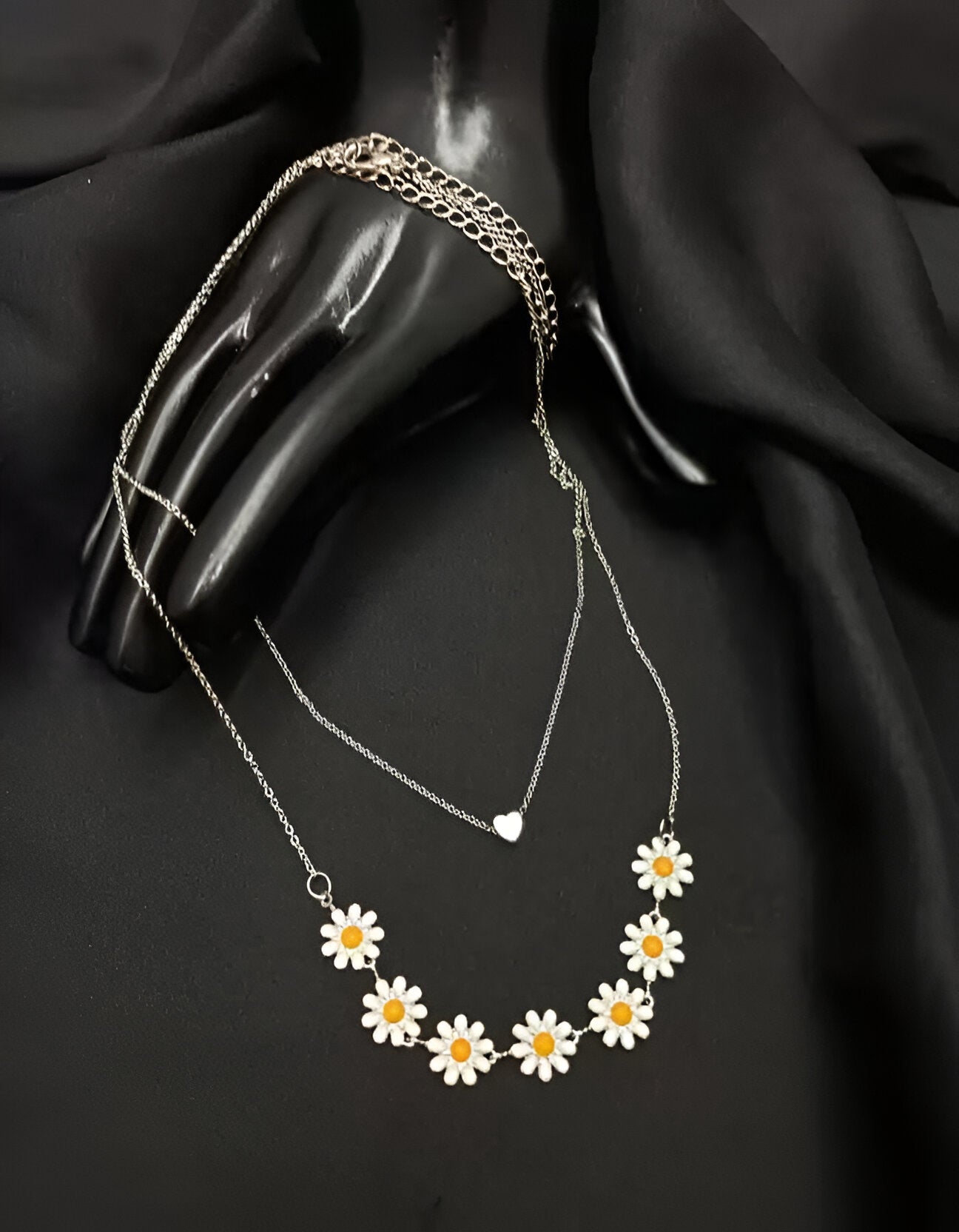 Lova Golden Daisy Heart Two-Layered Necklace