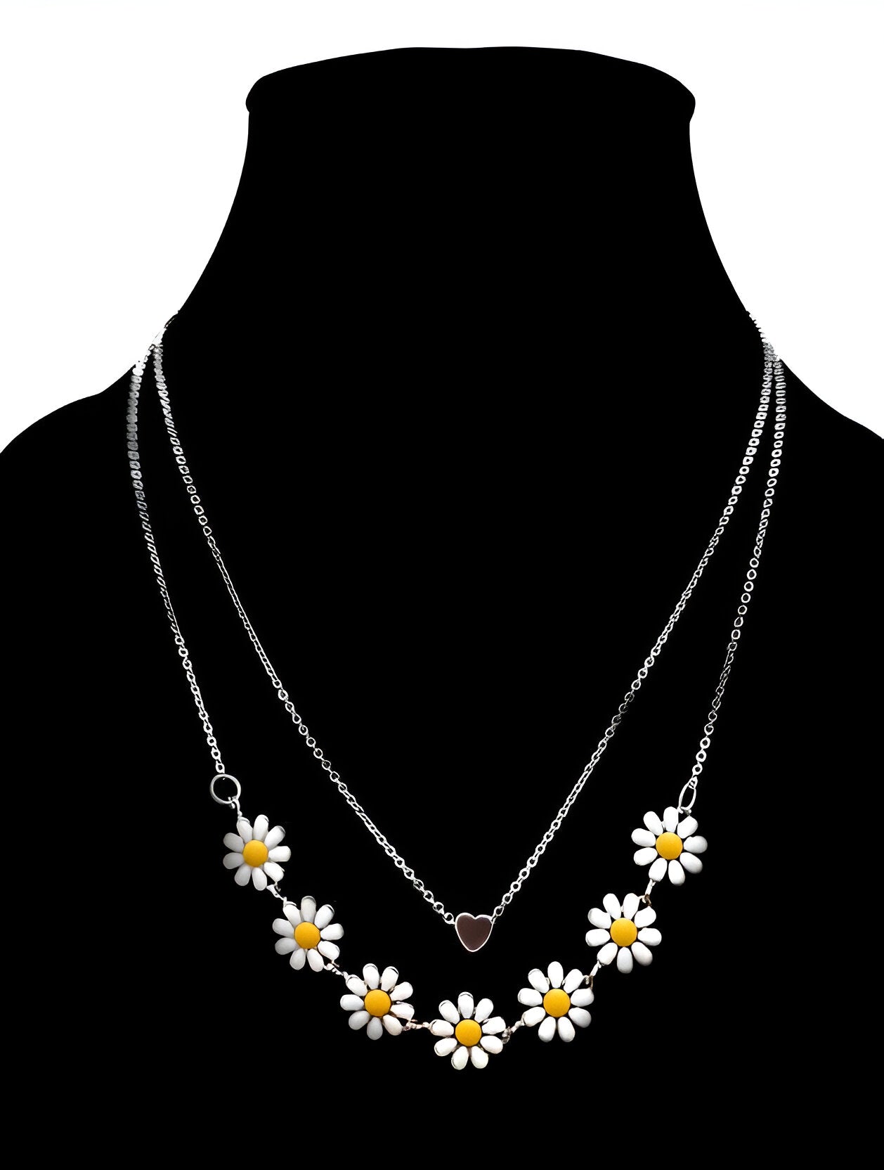 Lova Golden Daisy Heart Two-Layered Necklace