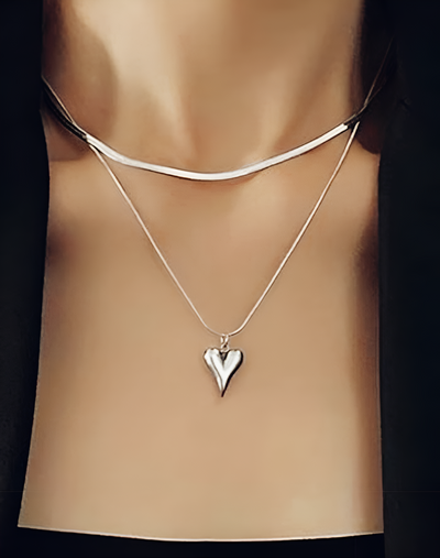 Double-Layered Heart Pendant Necklace