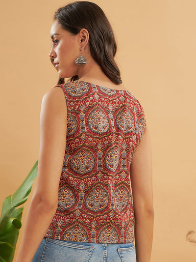GulAura Printed Regular Fit Top For Woman