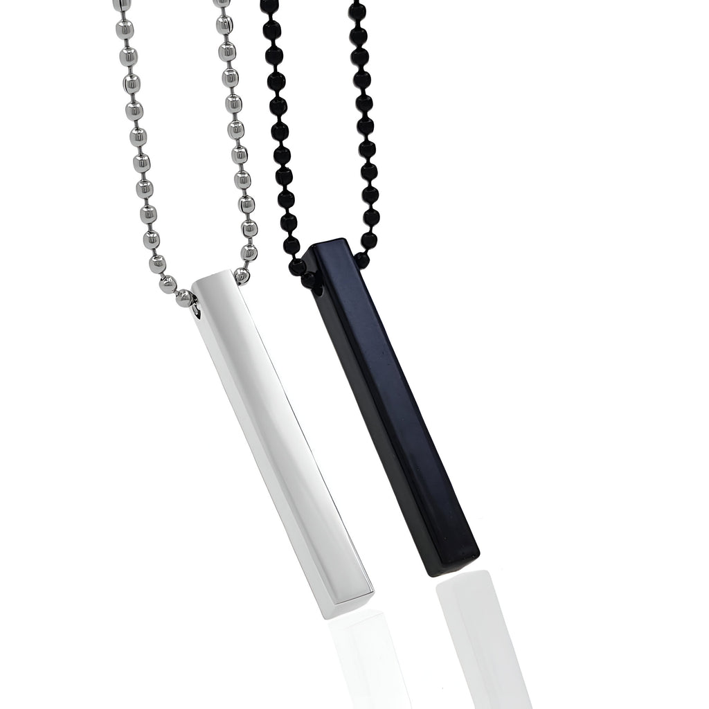 Silver-Black 3D Vertical Bar Pendant Necklace
