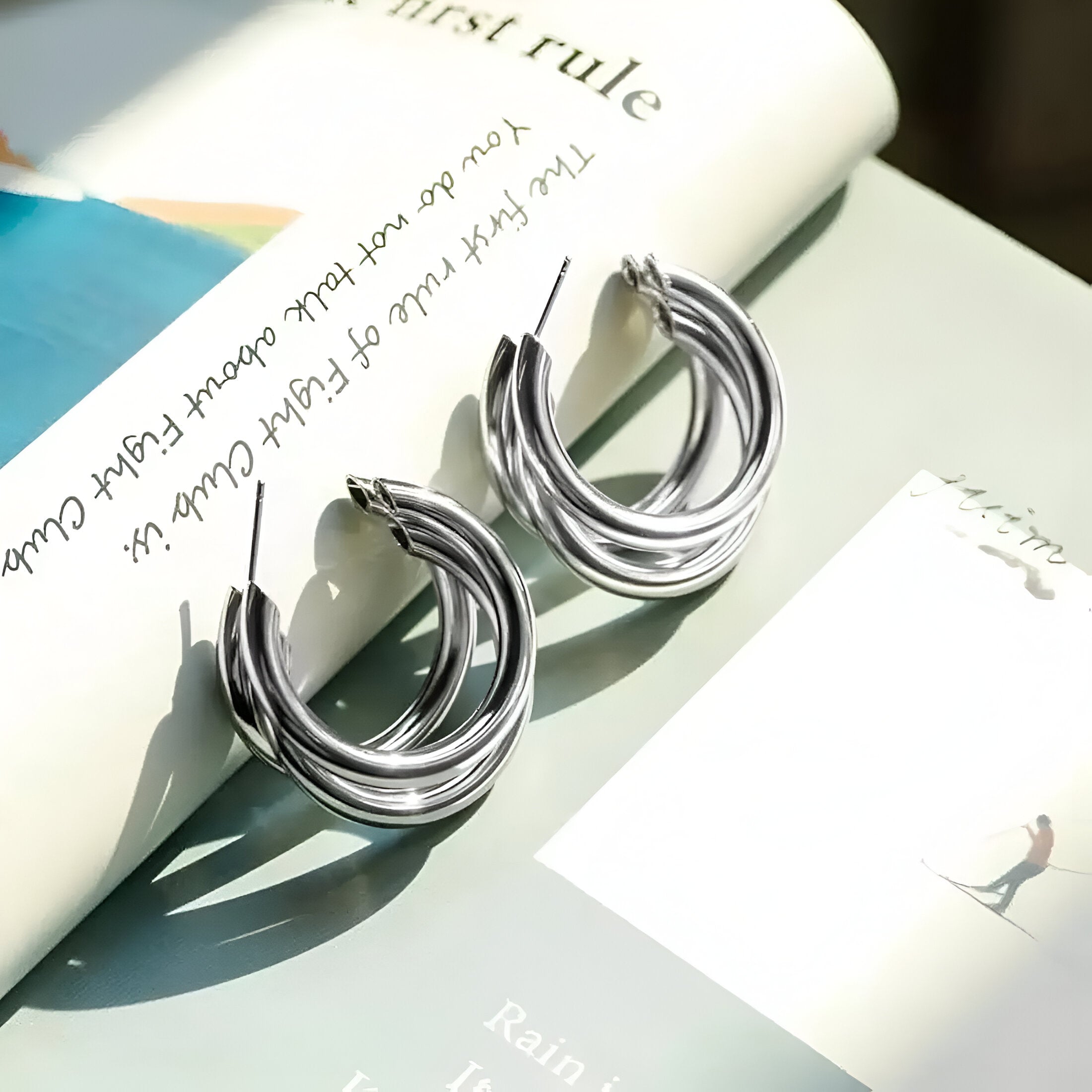 Silver-Plated Tri-Hoop Earrings