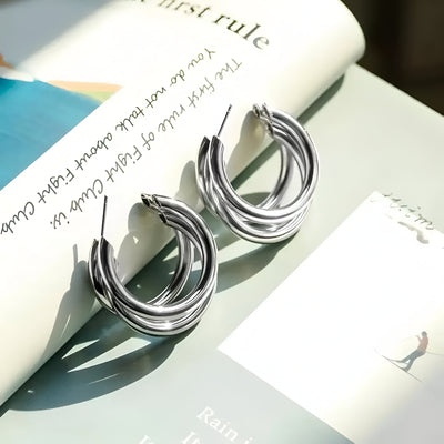 Silver-Plated Tri-Hoop Earrings