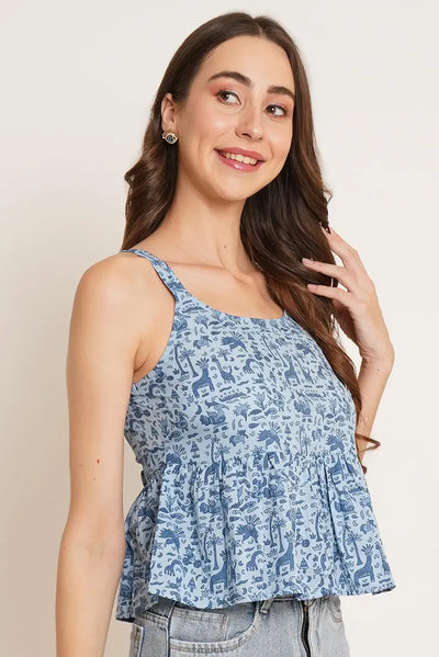 GulAura Cotton Printed Regular Fit Top Short Kurti For Woman