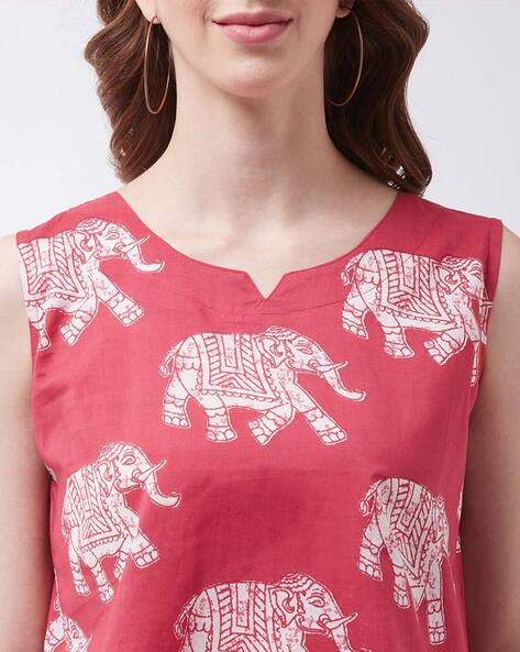 GulAura Cotton Jaipuri Print Regular Fit Top For Woman