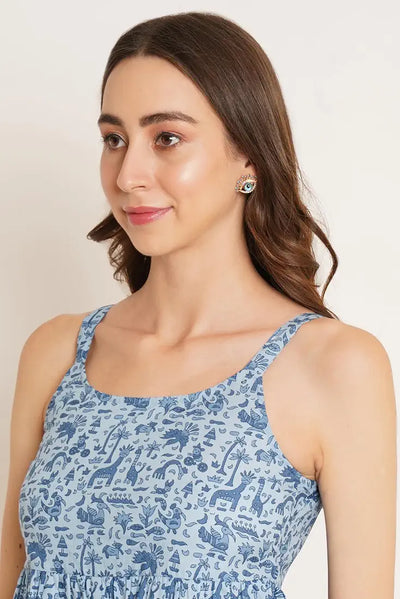 GulAura Cotton Printed Regular Fit Top Short Kurti For Woman