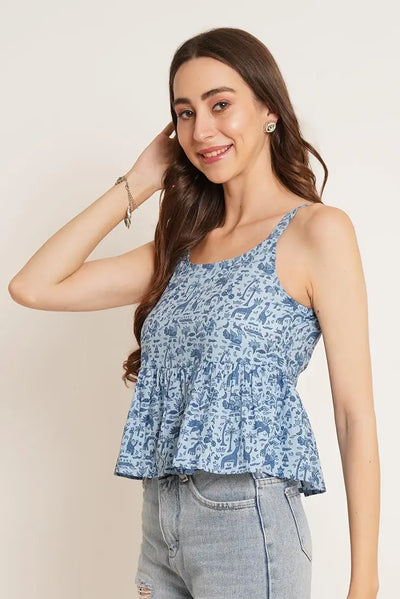 GulAura Cotton Printed Regular Fit Top Short Kurti For Woman