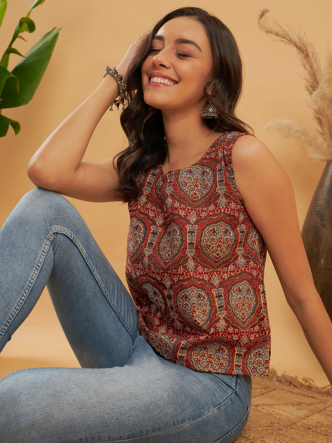 GulAura Printed Regular Fit Top For Woman