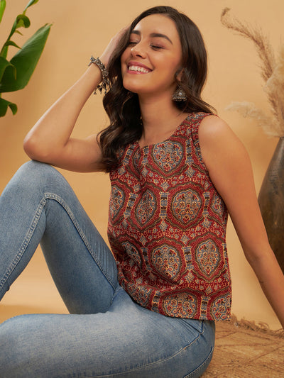 GulAura Printed Regular Fit Top For Woman