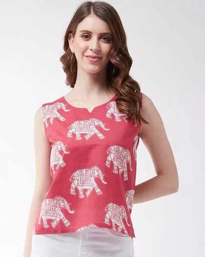 GulAura Cotton Jaipuri Print Regular Fit Top For Woman