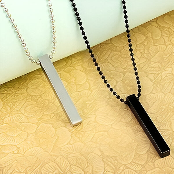 Silver-Black 3D Vertical Bar Pendant Necklace