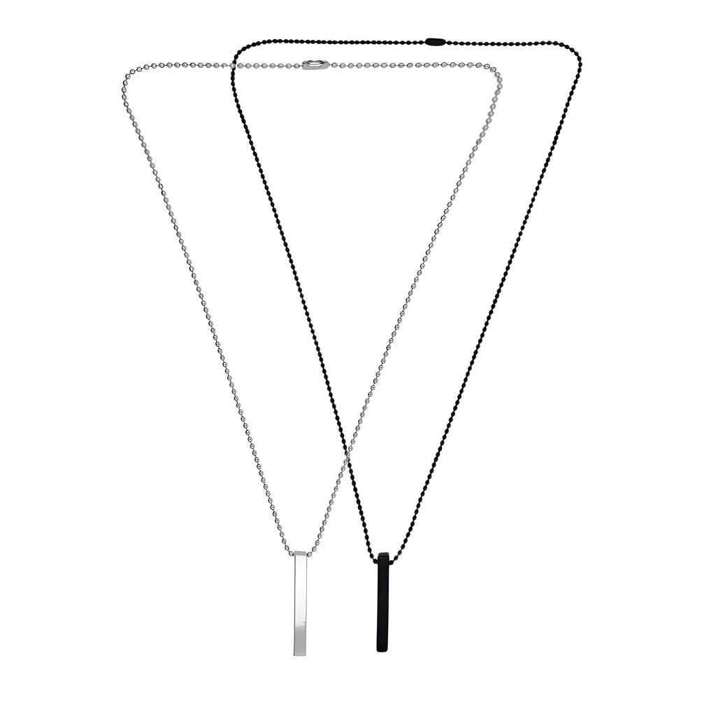 Silver-Black 3D Vertical Bar Pendant Necklace