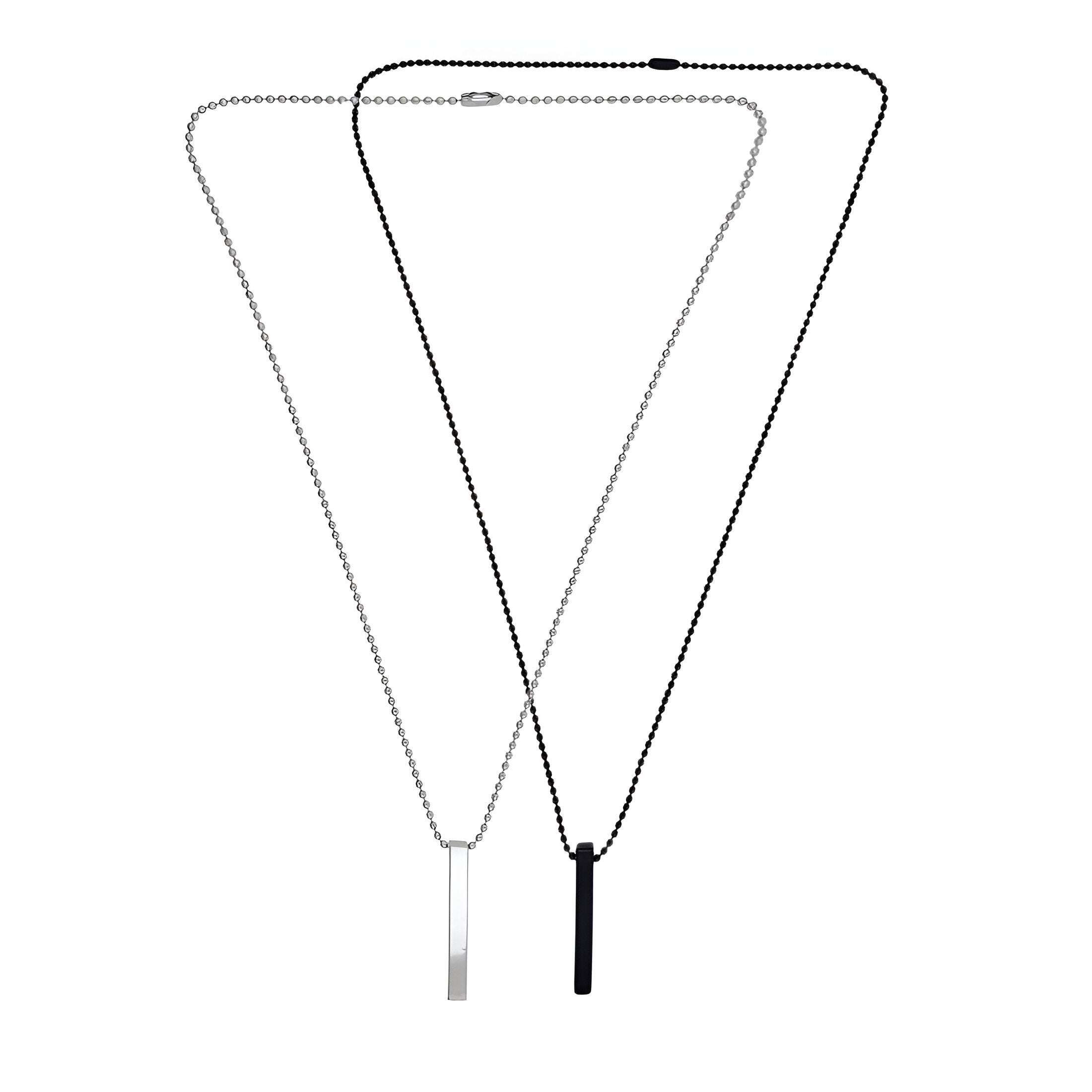 Silver-Black 3D Vertical Bar Pendant Necklace