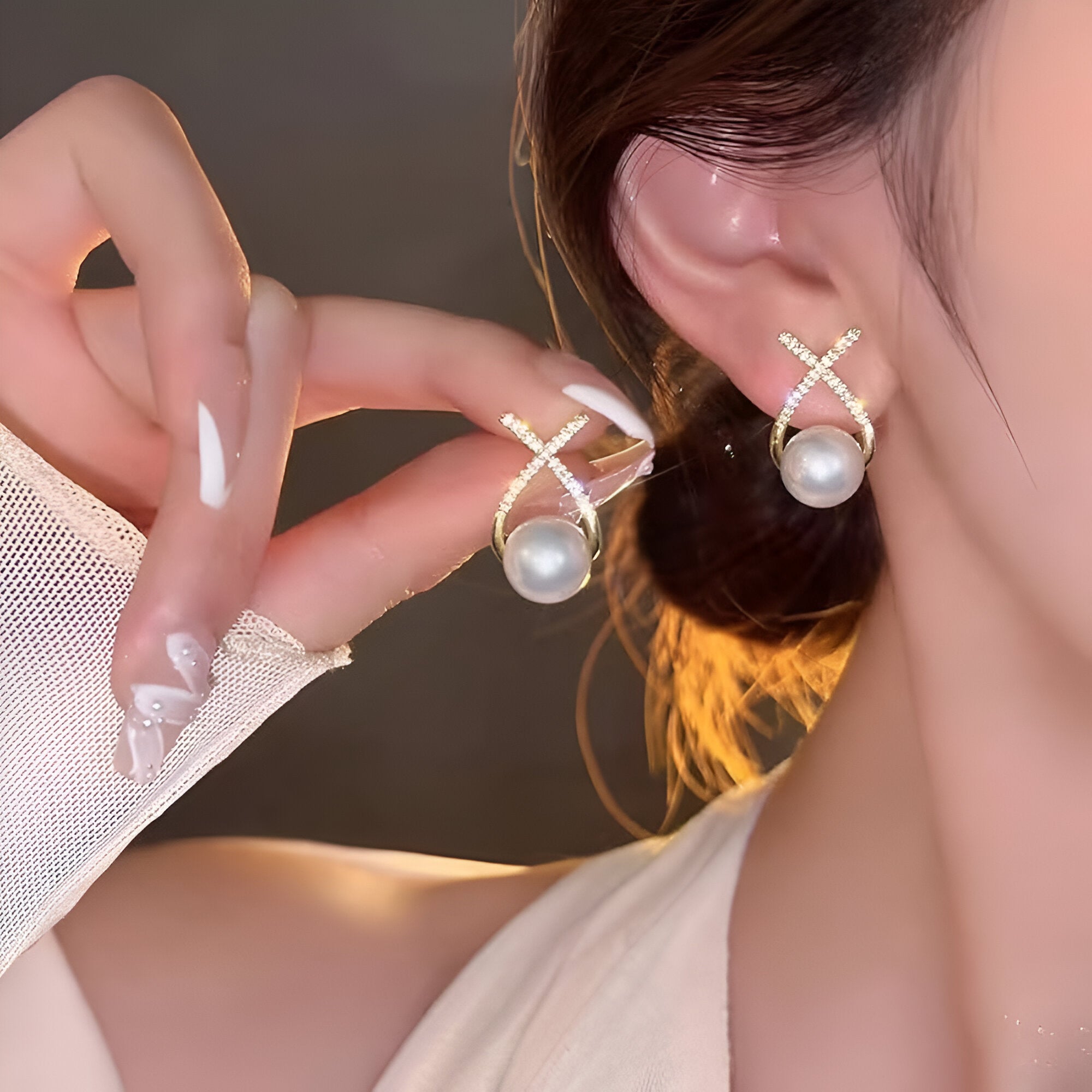 Eira Cross Pearl Stud Earrings