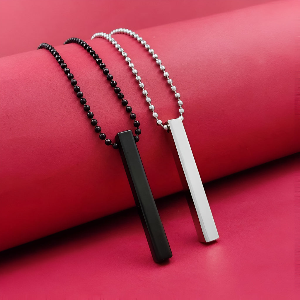 Silver-Black 3D Vertical Bar Pendant Necklace