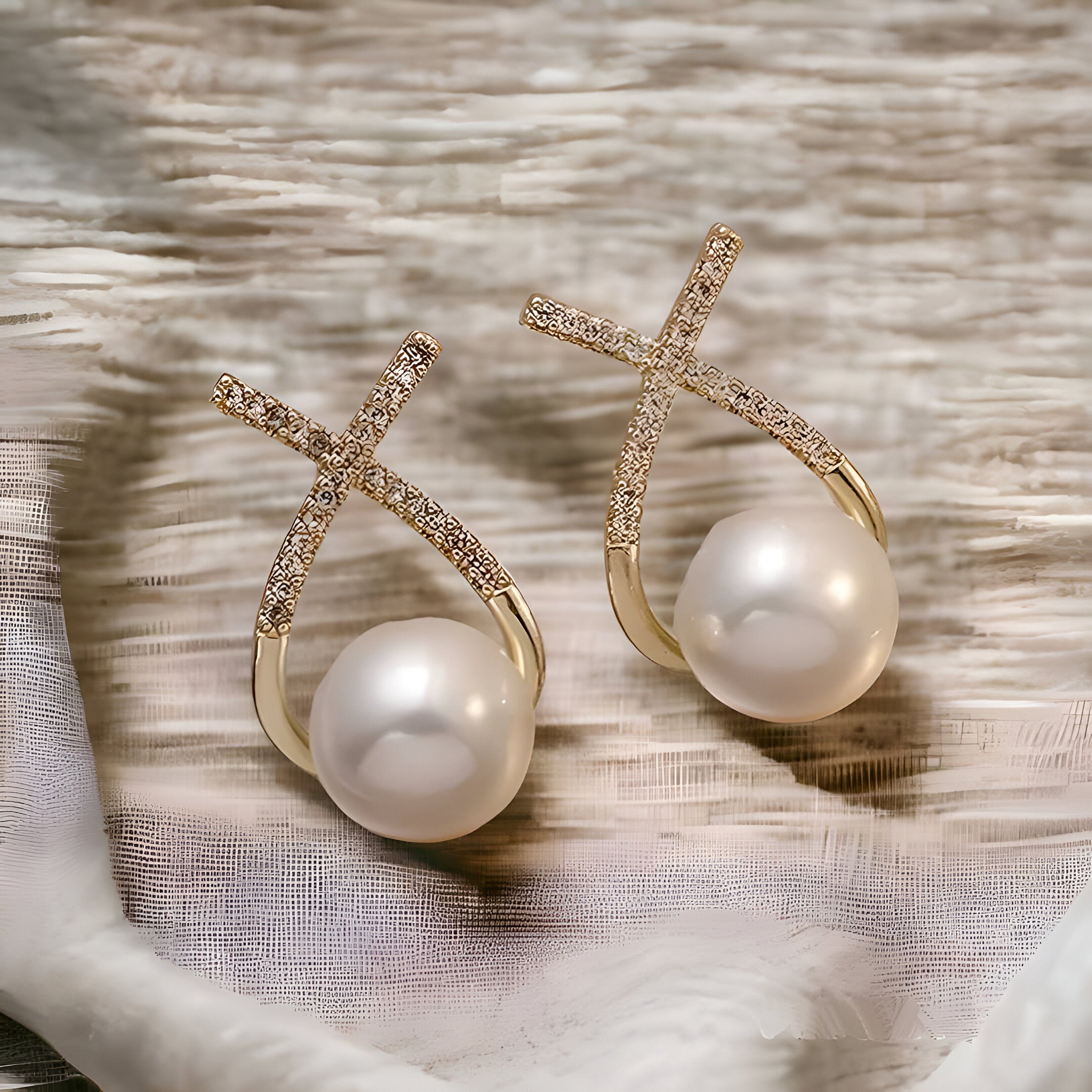 Eira Cross Pearl Stud Earrings