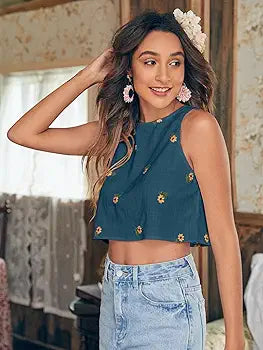 GulAura Cotton Printed Regular Fit Crop op For Woman