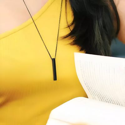 Silver-Black 3D Vertical Bar Pendant Necklace