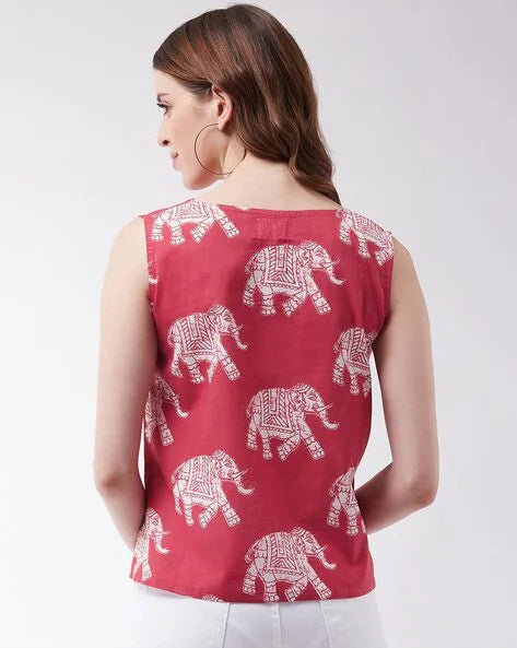 GulAura Cotton Jaipuri Print Regular Fit Top For Woman