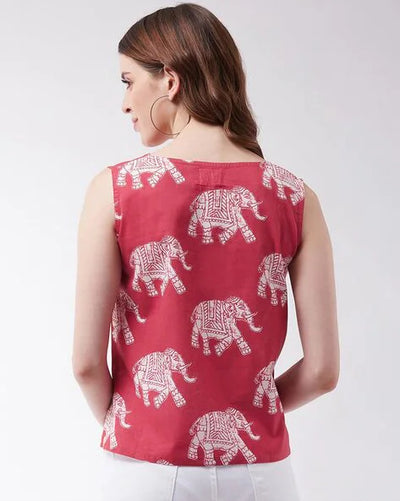 GulAura Cotton Jaipuri Print Regular Fit Top For Woman