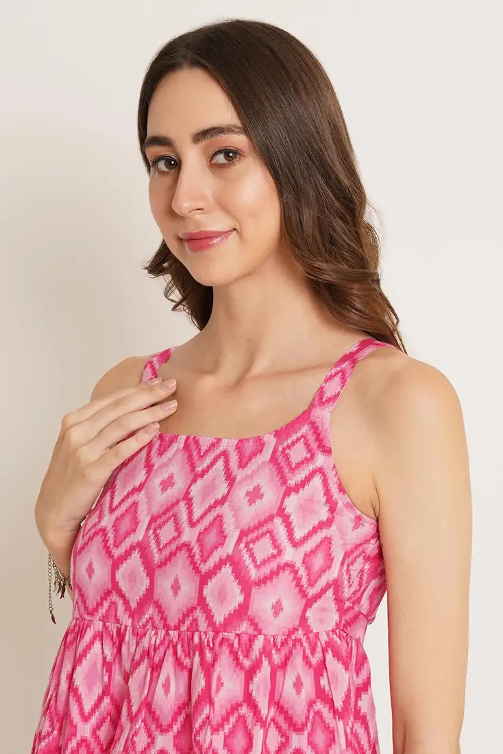 GulAura Cotton Printed Regular Fit Top Short Kurti For Woman