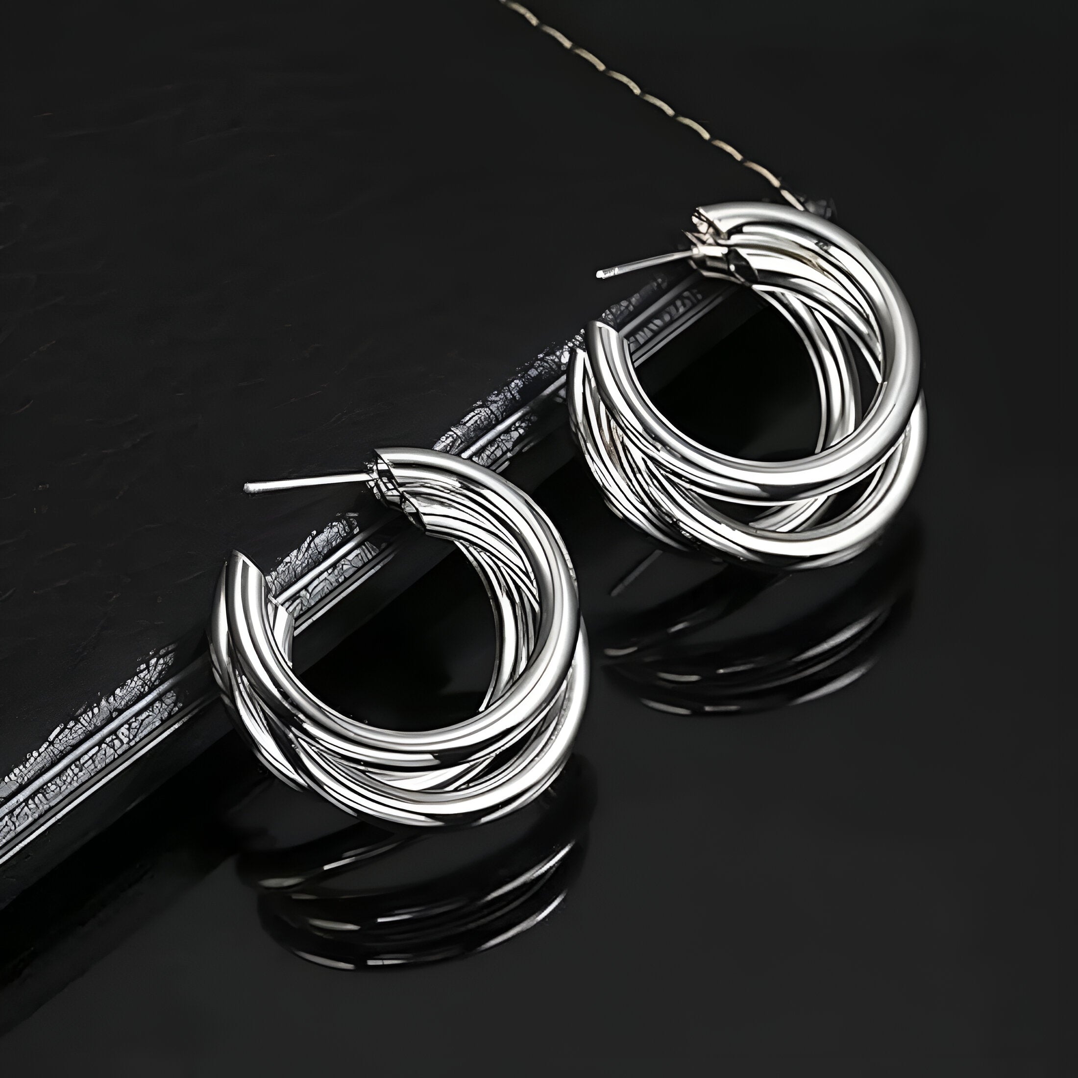 Silver-Plated Tri-Hoop Earrings