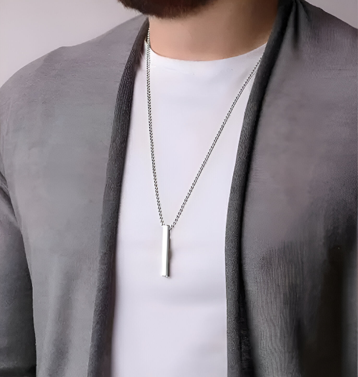 Silver-Black 3D Vertical Bar Pendant Necklace