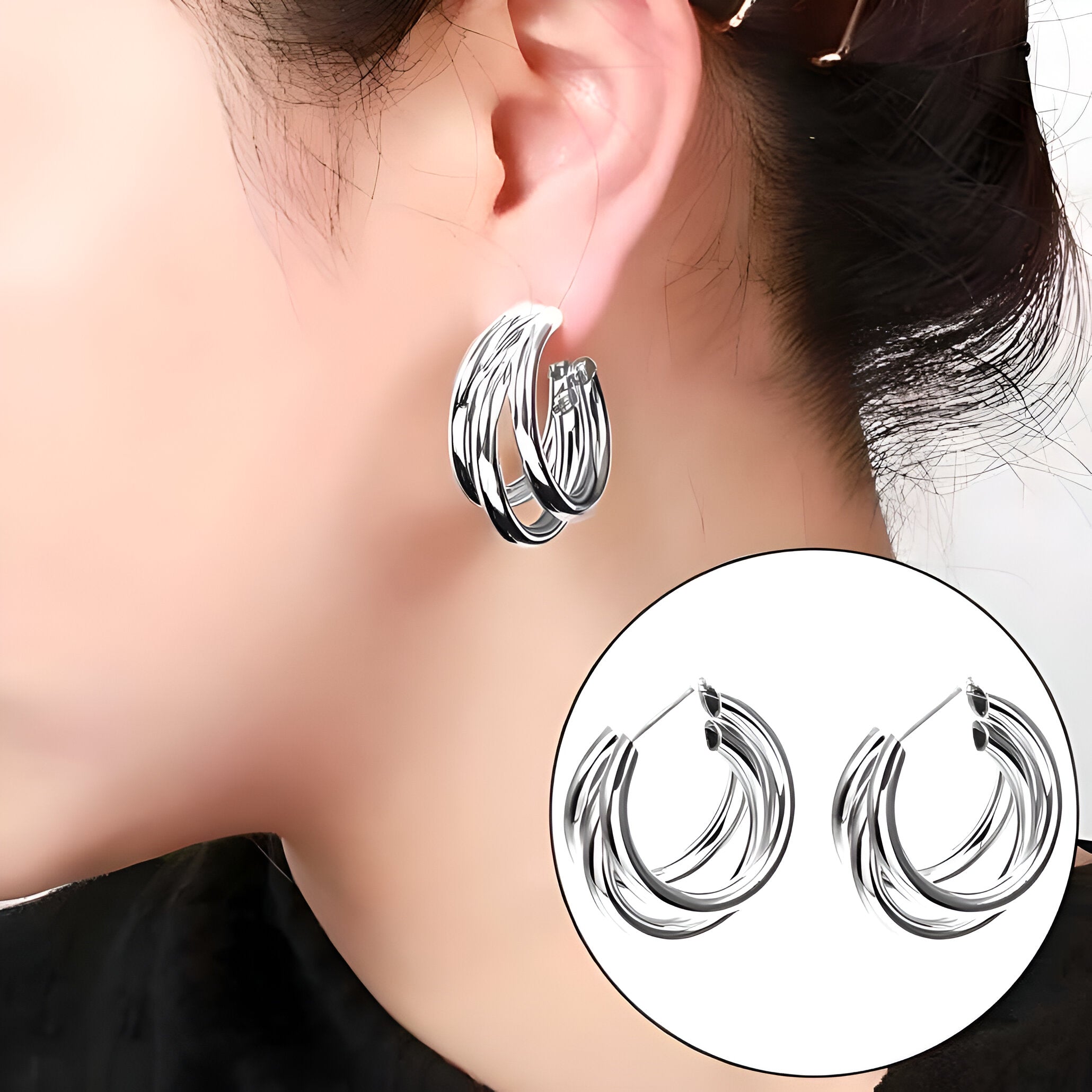 Silver-Plated Tri-Hoop Earrings