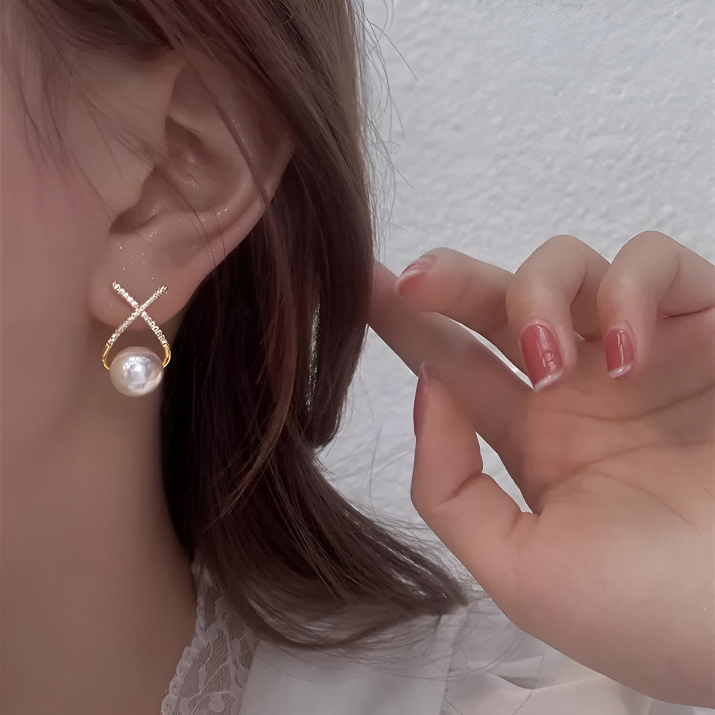 Eira Cross Pearl Stud Earrings
