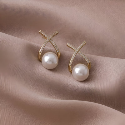 Eira Cross Pearl Stud Earrings