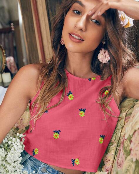 GulAura Cotton Printed Regular Fit Crop Top For Woman