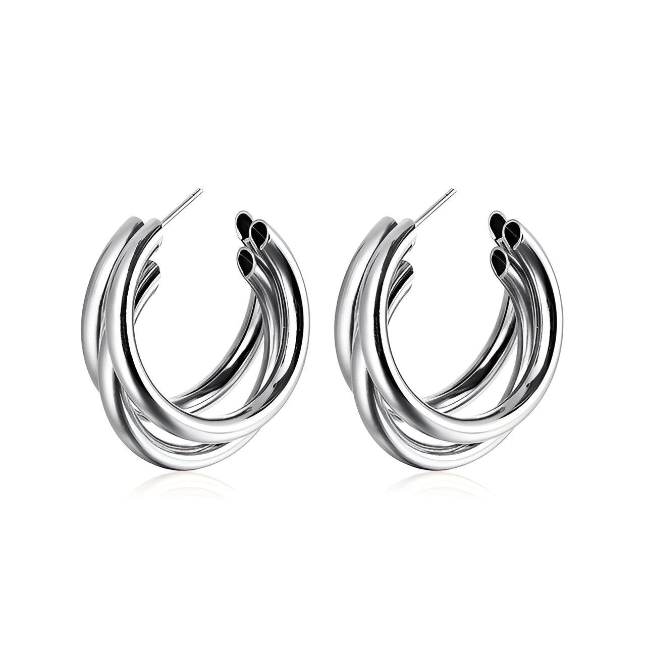 Silver-Plated Tri-Hoop Earrings