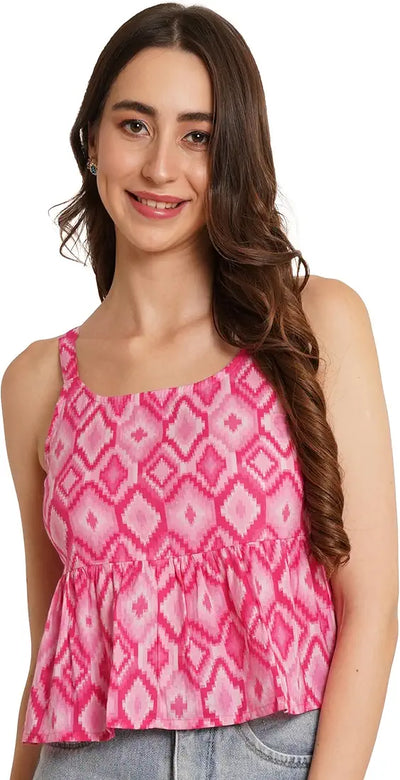 GulAura Cotton Printed Regular Fit Top Short Kurti For Woman