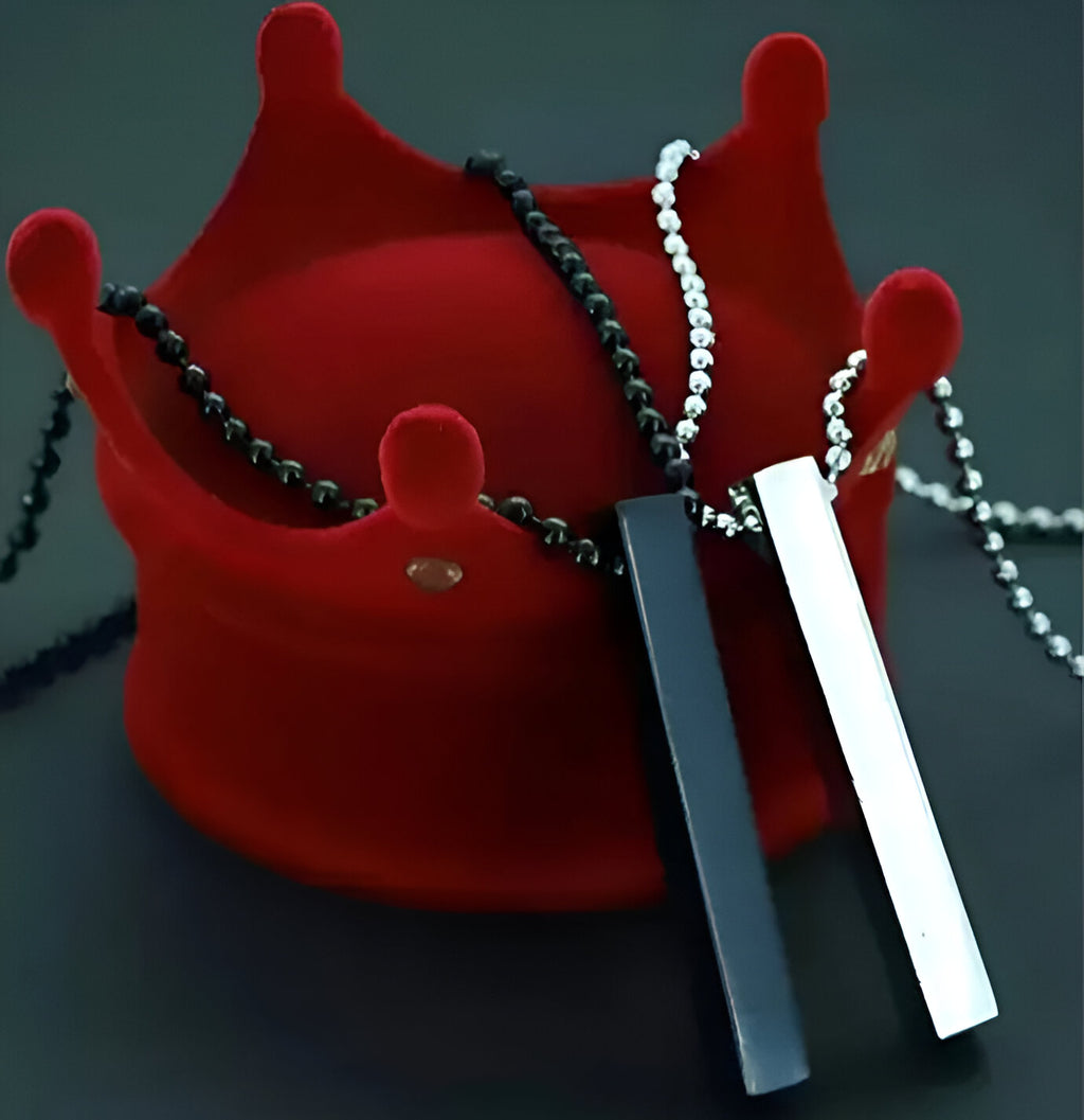 Silver-Black 3D Vertical Bar Pendant Necklace