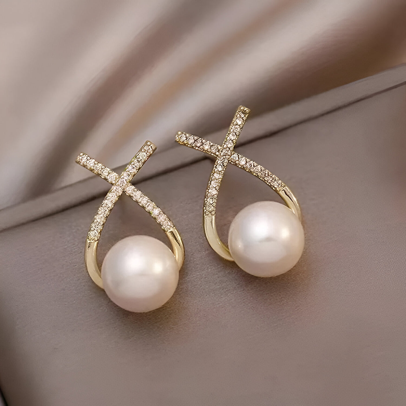 Eira Cross Pearl Stud Earrings